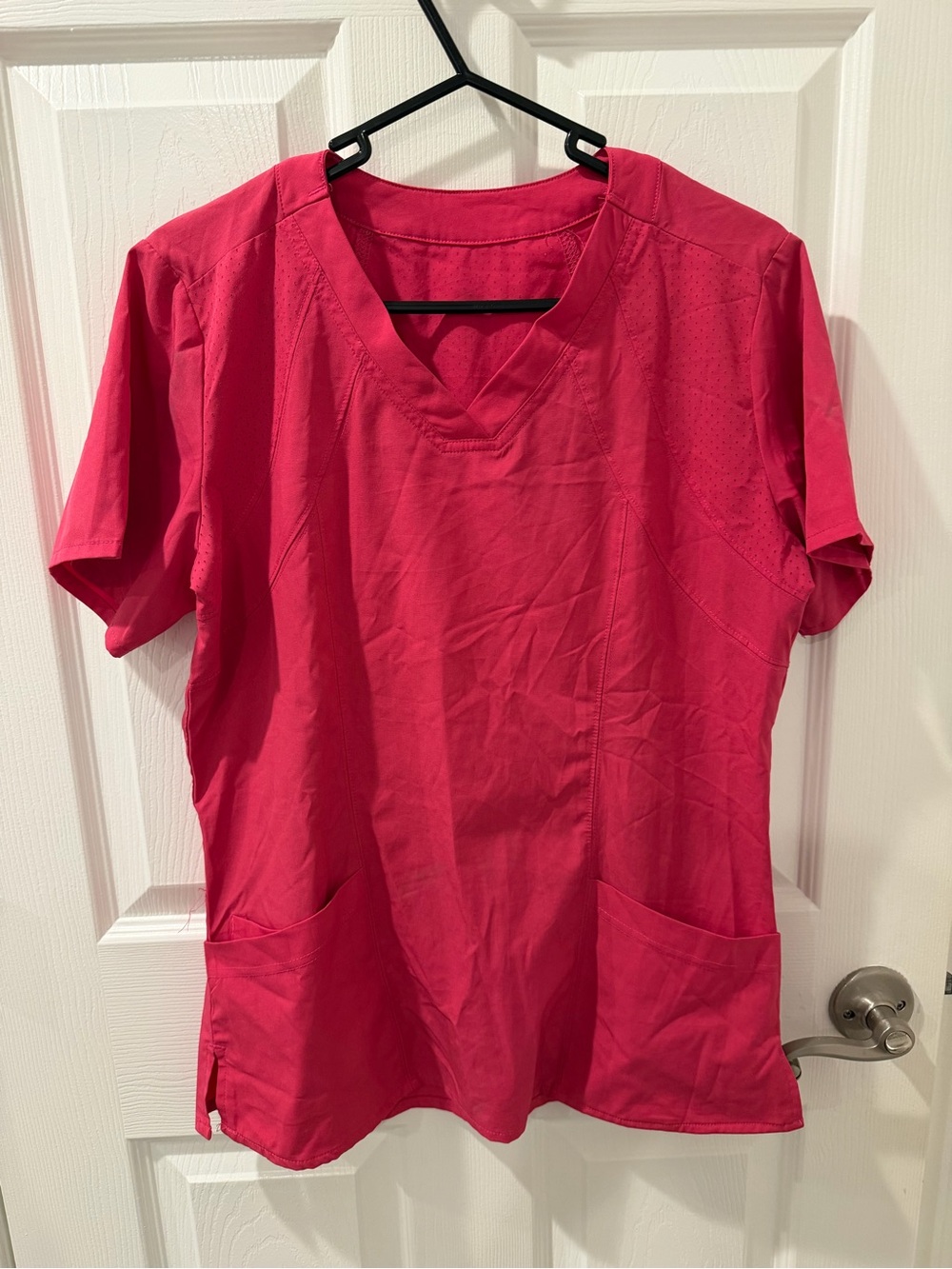 Women’s Hot Pink V-Neck Scrub Top with Pockets